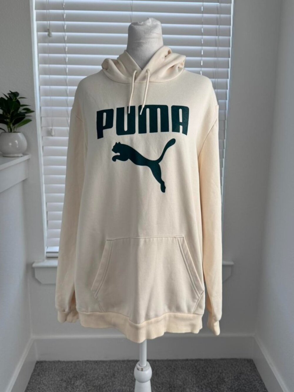 Puma Cream Oversized Hoodie with Green Logo 🤍 | Men’s Y2K Athleisure Core